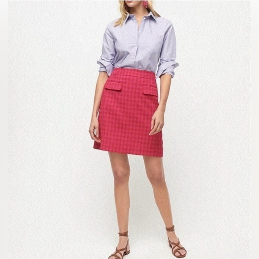 J. Crew Front-Flap Pocket Women’s Skirt in Red/Pink Gingham Size 10 NWT
